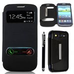 SAMSUNG GALAXY S3 S III I9300 MAGNETIC FLIP PU LEATHER CASE COVER POUCH + SCREEN PROTECTORS + STYLUS (Clock View Black Book)