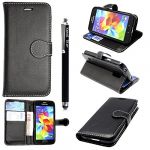 SAMSUNG GALAXY S5 S 5 i9600 PU LEATHER MAGNETIC FLIP CASE COVER+ GUARD + STYLUS (Black Book)