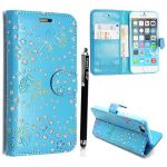 APPLE IPHONE 5C VARIOUS MAGNETIC FLIP PU LEATHER CASE COVER+ GUARD +STYLUS (Rose Sky Blue Diamonk Book)