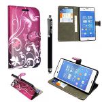 Sony xperia e1 various pu leather magnetic flip case cover + guard + stylus (purple butterfly book)