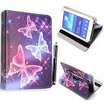 Universal premium quality pu leather 360 stand case cover fits all android tablets devices + stylus (universal 9.0' inch, blue butterfly 360)