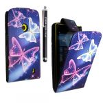 FOR NOKIA LUMIA 520 PREMIUM QUALITY PU LEATHER MAGNETIC FLIP CASE COVER POUCH + SCREEN PROTECTOR +STYLUS (Ultra Butterfly Blue Card Pocket)