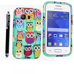 SAMSUNG GALAXY YOUNG 2 II SM-G130 SILICONE GEL PROTECTION SKIN CASE COVER + STYLUS (Design 01 Multi Owls)