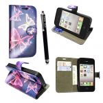 APPLE IPHONE 5C VARIOUS MAGNETIC FLIP PU LEATHER CASE COVER+ GUARD +STYLUS (Blue Butterfly Book)