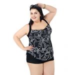 Womens Push Up Floral Screes Printed Tankinis Sets Vintage Ladies Swimsuit