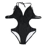 Women's V Neck Plunge Tassel Fringe One Piece Monokini Swimsuit Swimwear