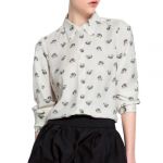 Zehui Women's Lapel Button Leopard Head Printed Long Sleeve Chiffon Shirt Blouse Tops UK8