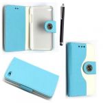 APPLE IPOD TOUCH 4 4TH GEN SKY BLUE AND WHITE MAGNETIC BOOK FLIP PU LEATHER CASE COVER POUCH + SCREEN PROTECTOR +STYLUS