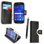 {TM}Samsung Galaxy Alpha SM-G850F PRINTED PU LEATHER MAGNETIC FLIP CASE COVER POUCH + STYLUS (BLACK AND WHITE BOOK)