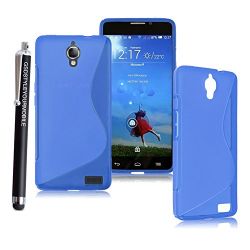  Alcatel One Touch Idol 2 Mini 6016A / 6016E BVARIOUS DESIGN Gel Rubber Silicone Protection Case Skin Cover +Stylus (BLUE S LNE SILI CONE)
