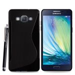 Samsung Galaxy A5 Gel Rubber Silicone Protection Case Skin Cover +Stylus (BLACK S LINE GEL)