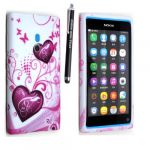FOR NOKIA LUMIA 800 PRINTED SILICONE GEL PROTECTION SKIN CASE COVER + FREE STYLUS BY (Two Red Hearts)