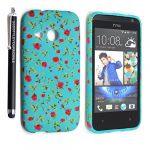 STYLEYOURMOBILE{TM} HTC ONE MINI 2 M8 MINI PRINTED SILICONE GEL SKIN PROTECTION CASE COVER + STYLUS (Pink Flower on Green)