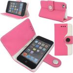 APPLE IPOD TOUCH 4 4TH GEN PINK AND WHITE MAGNETIC BOOK FLIP PU LEATHER CASE COVER POUCH + SCREEN PROTECTOR +STYLUS