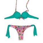 Womens Floral Printed Contrast Color Bikini Set Halter Neck Swimwear