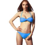 Womens Lady Sexy 2 PCS Solid Padded Twist Bandeau Beachwear Swimwear Swimsuit Bikini Sets Bathing Suits (Blue, UK6/EU34/S Cup:34A)