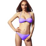 Womens Lady Sexy 2 PCS Solid Padded Twist Bandeau Beachwear Swimwear Swimsuit Bikini Sets Bathing Suits (Purple, UK10/EU38/L Cup:36B)
