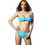 Womens Lady Sexy 2 PCS Solid Padded Twist Bandeau Beachwear Swimwear Swimsuit Bikini Sets Bathing Suits (Turqoise, UK6/EU34/S Cup:34A)