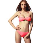 Womens Lady Sexy 2 PCS Solid Padded Twist Bandeau Beachwear Swimwear Swimsuit Bikini Sets Bathing Suits (Watermelon Red, UK6/EU34/S Cup:34A)