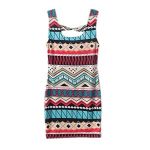 Womens Sleeveless Pencil Sheath Geometric Pattern Bodycon Mini Empire Dress