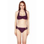 Womens solid sexy 2 pcs padded bandeau swimwear halter boyleg foldover bottom u front swimsuit bikini sets bathing suit (purple, uk10/eu36/l cup:36a)