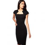 Womens Solid Pencil Mid-Calf Empire Party Club Dress Zipper Back,Black,UK10/CN L