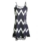 Womens Summer Chiffon Black Tassel Mini O-Neck Sleeveless Beach Dress UK10