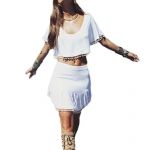 Womens Tassel Ruffles Miniskirt Two-piece Crop Top And Skirt Set