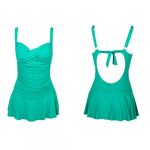 Zhuonizi One Piece Swimsuit Swimdress with Skirt Hem Hallow Out Back Swimwear