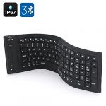  IP67 Bluetooth Wireless Keyboard - Supports PC, Mac, Android + IOS, Flexible Foldable Silicone, Waterproof, Dirt + Dustproof -- Black