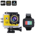 BWQ3 Full HD 1080P Action Camera - 170 Degree View, 12MP, 2 Inch Screen, Remote Control, Wi-Fi, Free iOS + Android App (Yellow)