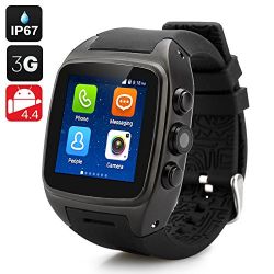 IMacwear SPARTA M7 Smart Watch Phone - IP67 Waterproof Rating, 1.54 Inch Touch Screen, Android 4.4 OS, Dual Core CPU, 3G (Black)