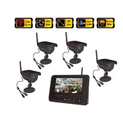  2.4Ghz Digital Wireless Home Surveillance Systems with 7 TFT Monitor integrated Video Recorder and 4CH 32PCS LED Weatherproof Night Vision Cameras(IP66, 20 Meter Night Vision Range)