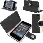 APPLE IPOD TOUCH 4 4TH GEN BLACK AND WHITE MAGNETIC BOOK FLIP PU LEATHER CASE COVER POUCH + SCREEN PROTECTOR +STYLUS