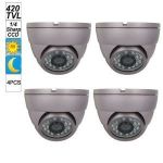  4 Pack - Vandal Resistant Dome IR Indoor Outdoor Environments Day Night Security Camera, 420TVL, 1/4 Inch Sharp CCD Night Vision CCTV Security Video Surveillance System Camera, Auto White Balance