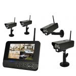  Waterproof 4 Channel Digital Wireless Security Camera Combines DVR System (IP54), 7 TFT Monitor integrated Video Recorder, Digital Wireless Home Surveillance with 4 Night Vision Cameras ,7 inch LCD Monitor and PIR Sensors