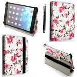 Universal Printed Various PU Leather Stand Case Cover Fits All 7 Inch Android Tablets devices + Stylus (Pink Flower on White)
