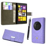 STYLE YOUR MOBILE NOKIA LUMIA 1020 LILAC CRYSTAL DIAMOND PU LEATHER CARD POCKET BOOK FLIP CASE COVER POUCH + FREE STYLUS