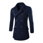 Allegra K Men Double-Breasted Slim Fit Casual Worsted Coats Navy Blue M