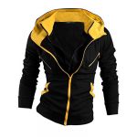 Allegra K Men Casual Kangaroo Pocket Contrast Color Hooded Jacket Black Yellow S