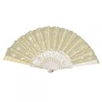 Sequin Detailing Flower Fabric Cloth Chinese Folding Hand Fan Beige