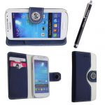 SAMSUNG GALAXY S4 MINI i9190 BLUE & WHITE PU LEATHER MAGNETIC BOOK FLIP CASE COVER POUCH + FREE STYLUS