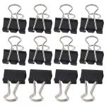 12 Pcs Stationery Papers File Organizer Metal Black Binder Clips 15mm Width