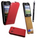SAMSUNG GALAXY ACE S5830 GENUINE RED LEATHER CARD POCKET HOLDER MAGNETIC FLIP SKIN CASE COVER POUCH + FREE STYLUS