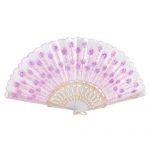 Sequins Detail Fanning Party Dancing Folded Hand Fan Pink White