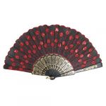 Sequins Floral Pattern Cloth Dancing Hand Fan Red Black