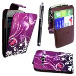 SAMSUNG GALAXY FAME S6810 ULTRA BUTTERFLY PURPLE CARD POCKET HOLDER PU LEATHER MAGNETIC FLIP CASE COVER POUCH + FREE STYLUS