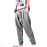 Men Belt Loop Button Up Slant Pockets Sides Baggy Pants