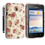 STYLEYOURMOBILE{TM} HUAWEI ASCEND Y330 PRINTED SILICONE GEL SKIN PROTECTION CASE COVER + STYLUS (Roses on White)