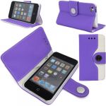 APPLE IPOD TOUCH 4 4TH GEN PURPLE AND WHITE MAGNETIC BOOK FLIP PU LEATHER CASE COVER POUCH + SCREEN PROTECTOR +STYLUS